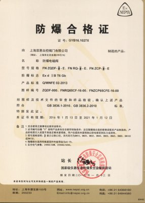 FNZQDF电磁阀 BT6防爆认证